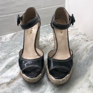 Prada black patten Wedge